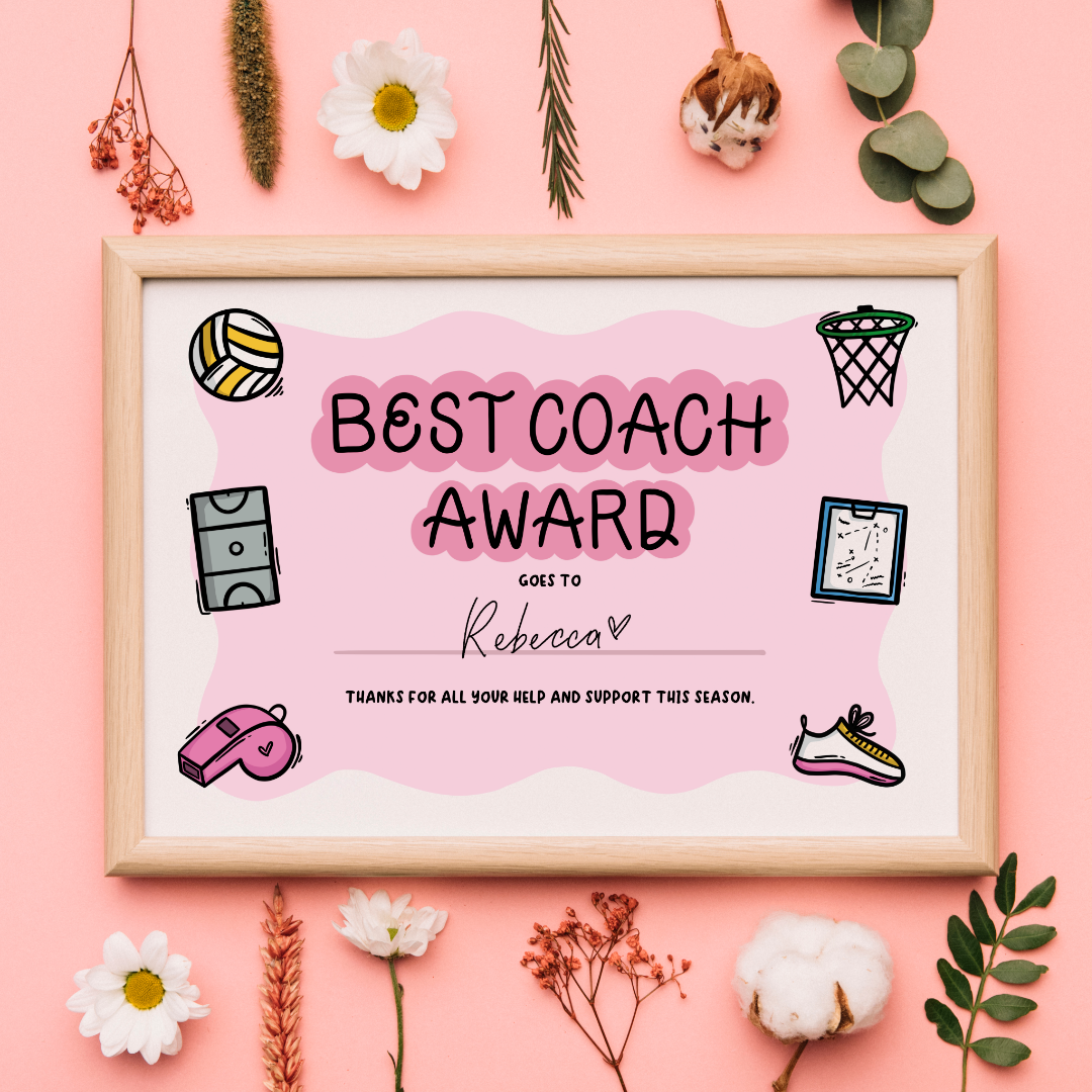 Personalised Netball Best Coach Award Certificate