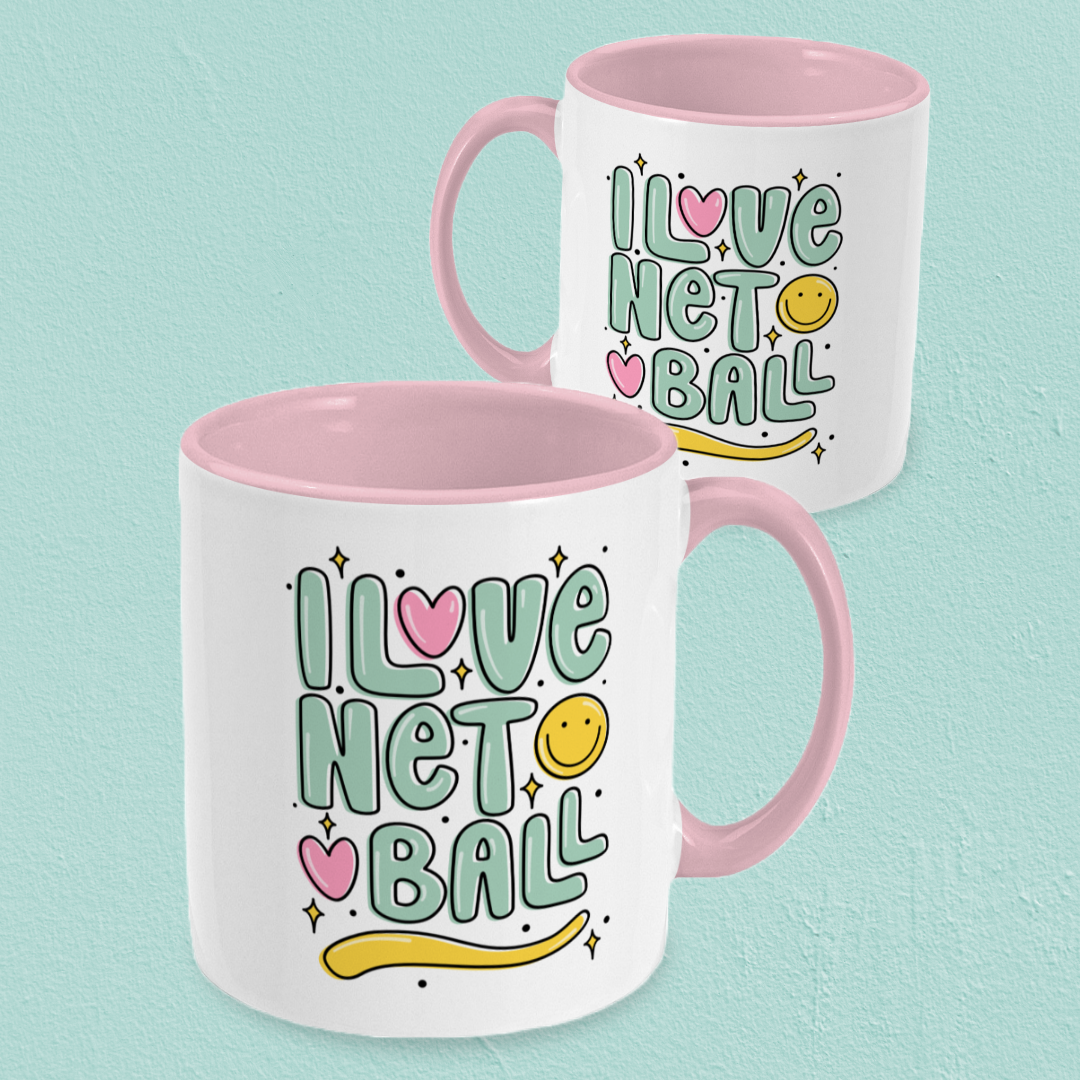 I Love Netball White & Pink Mug