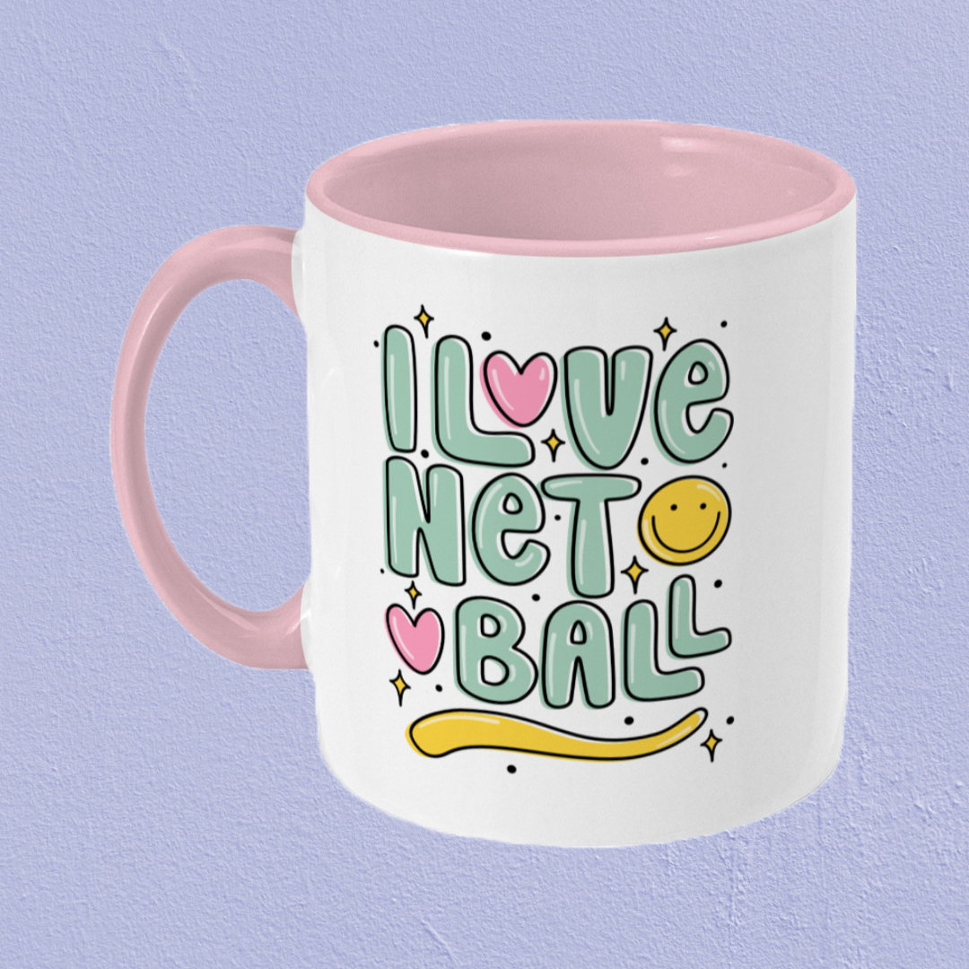 I Love Netball White & Pink Mug
