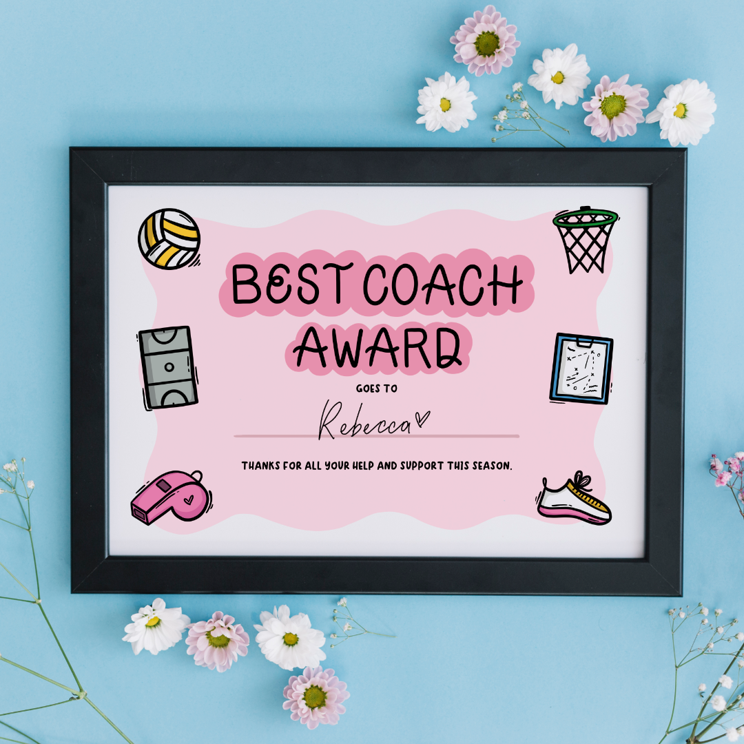Personalised Netball Best Coach Award Certificate