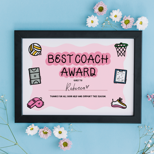 Personalised Netball Best Coach Award Certificate